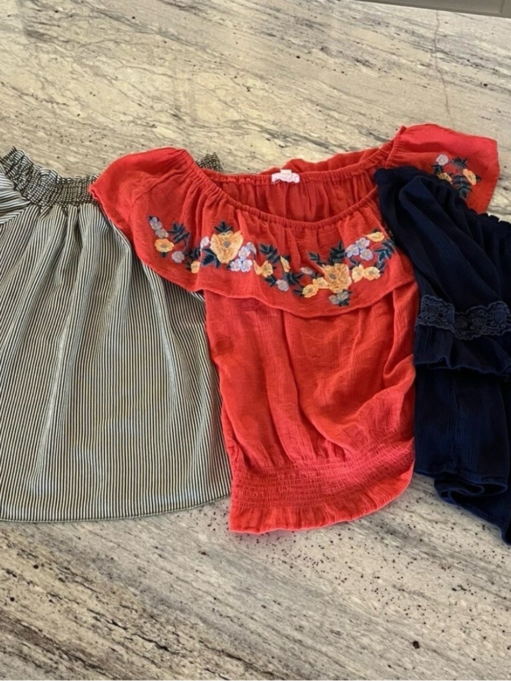 Off-Shoulder Red Floral Embroidered Women's Blouse